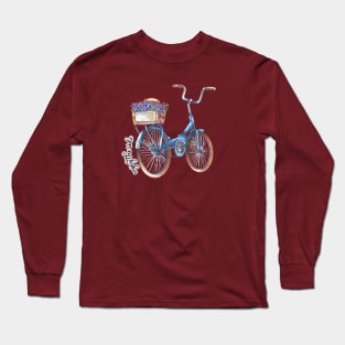 Enjoy The Ride Retro Bicycle with Flower Basket Watercolor Art Long Sleeve T-Shirt